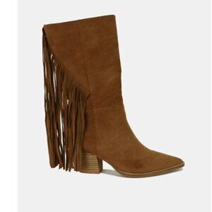 NWT Beast Fashion Suede Fringe Point Toe Boots, Size 10, Bohemian style, 2" Heel